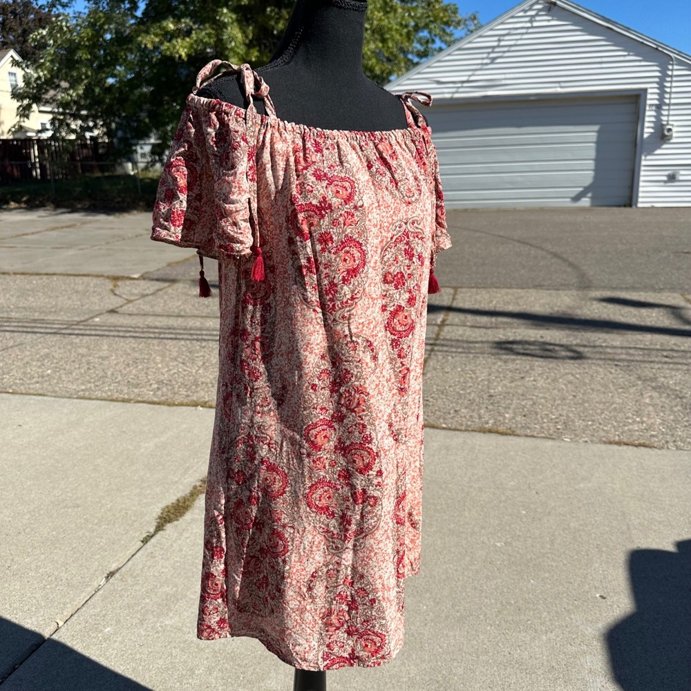 Madewell Paisley Print Off‎ The Shoulder Dress Bohemian Chic Tassel M - Picture 3 of 10